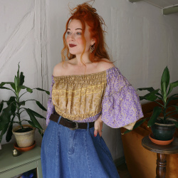 Recycled Gold &amp; Lilac Cropped Boho Top | XS