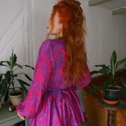 Recycled Hot Pink &amp; Blue Boho Blouse | L
