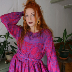 Recycled Hot Pink &amp; Blue Boho Blouse | L
