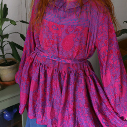 Recycled Hot Pink &amp; Blue Boho Blouse | L
