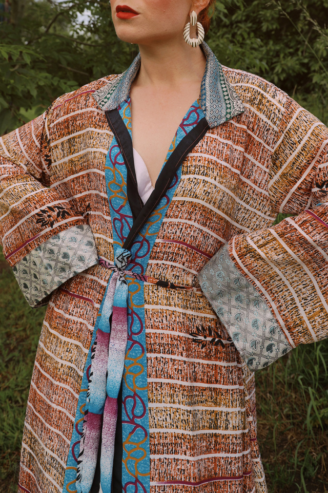 Bamboo Graphical Recycled Kimono | M/L