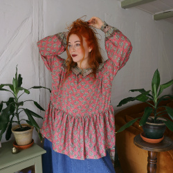 Recycled Pale Pink Pattern Boho Blouse | L