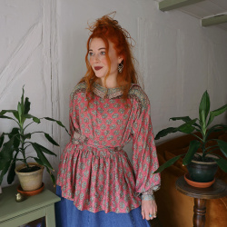 Recycled Pale Pink Pattern Boho Blouse | L