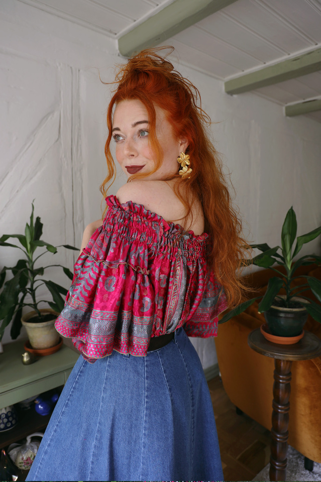 Recycled Pink Paisley Cropped Top | S