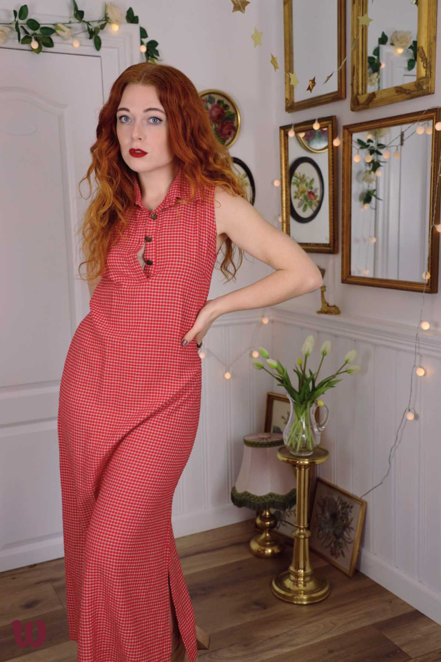 Red &amp; Beige Checkered Maxi Dress | S
