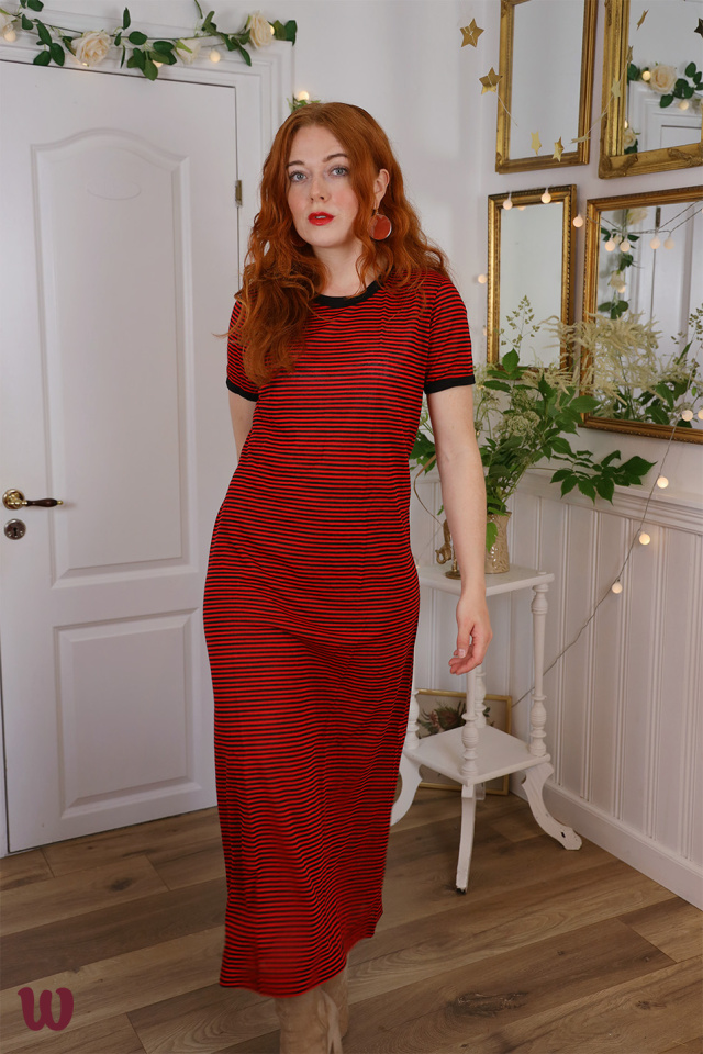 Red &amp; Black Striped Vintage Dress | S/M