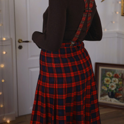 Red &amp; Black Plaid Vintage Wool Skirt | S
