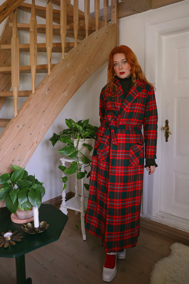 Red &amp; Green Checkered Vintage Coat | M