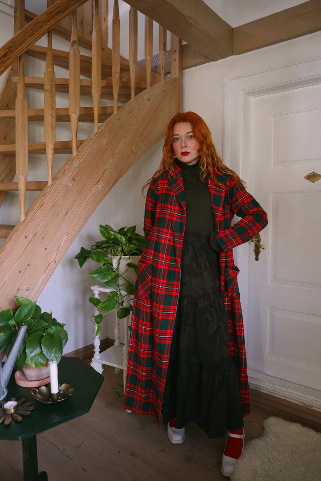 Red &amp; Green Checkered Vintage Coat | M