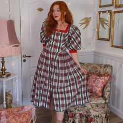 Green &amp; White Plaid Cottagecore Dress | XS/S