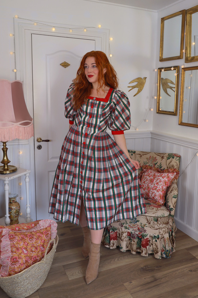 Green &amp; White Plaid Cottagecore Dress | XS/S