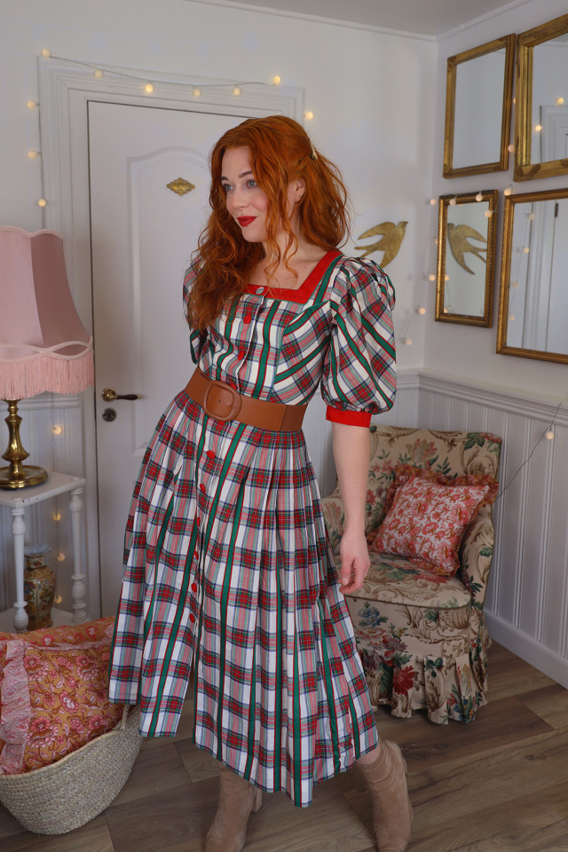 Green &amp; White Plaid Cottagecore Dress | XS/S