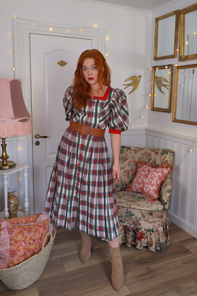 Green &amp; White Plaid Cottagecore Dress | XS/S