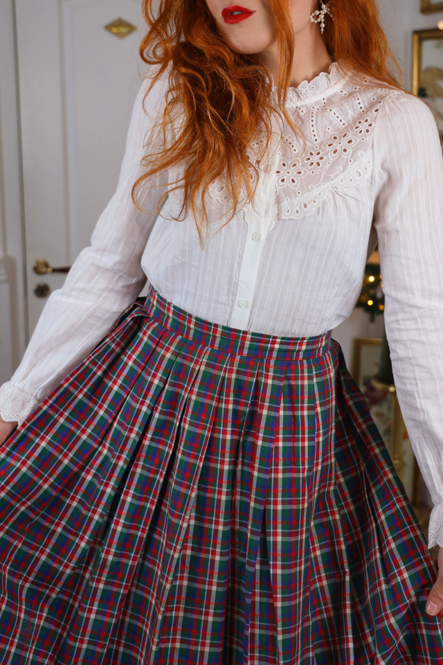 Green &amp; Red Plaid Vintage Skirt | M