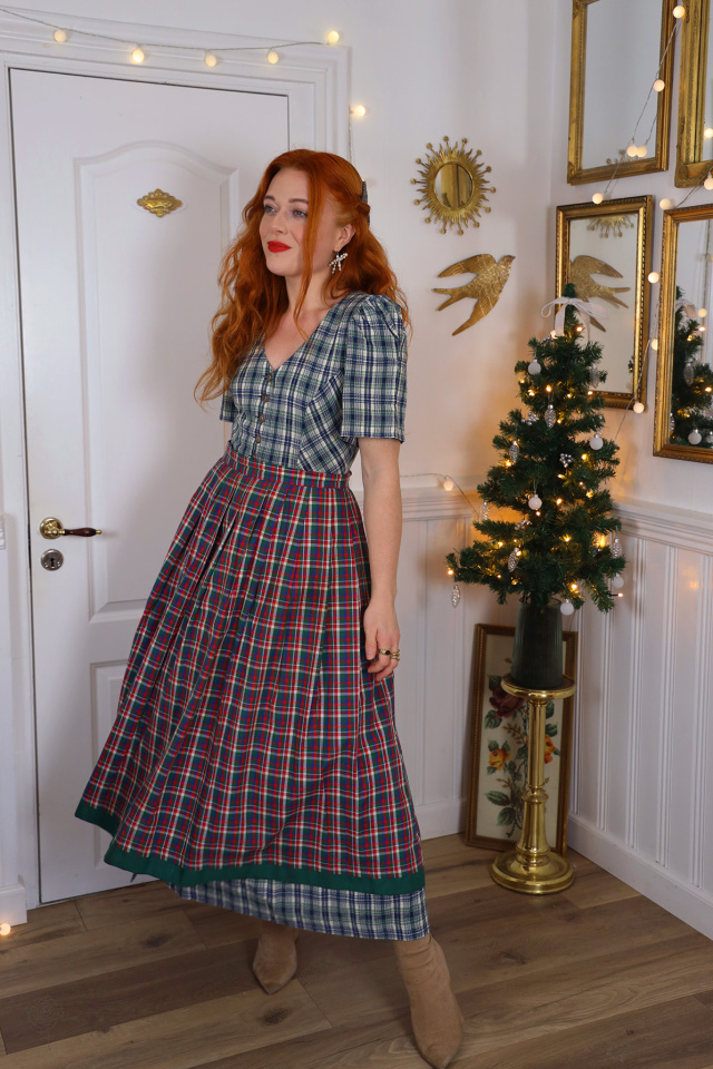 Green &amp; Red Plaid Vintage Skirt | M