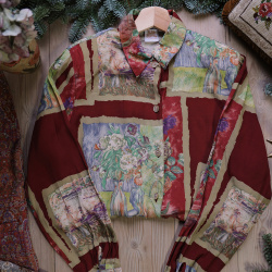 Red Artsy 80's Vintage Blouse | M