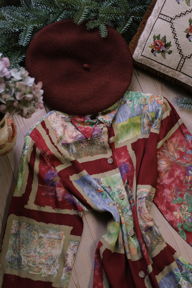 Red Artsy 80's Vintage Blouse | M