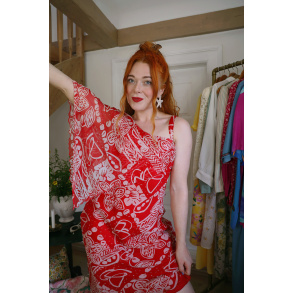Red Asymmetric 90's Vintage Dress | S