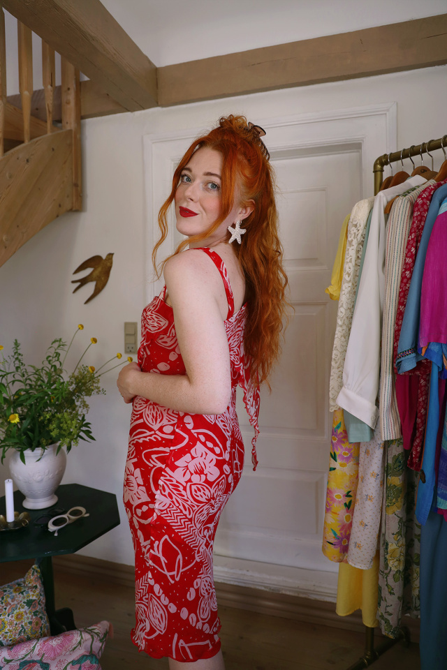 Red Asymmetric 90's Vintage Dress | S