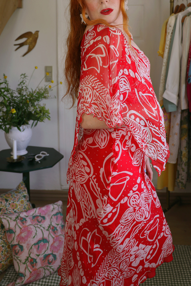 Red Asymmetric 90's Vintage Dress | S