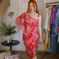 Red Asymmetric 90's Vintage Dress | S