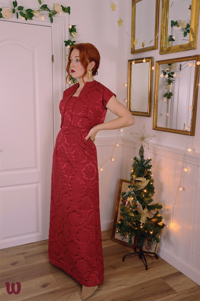 Fantastic Red Brocade Vintage Gown | M