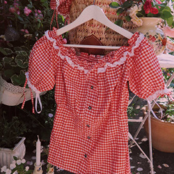 Red Checkered Vintage Top | S