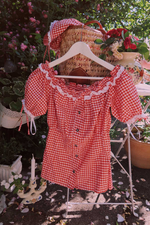 Red Checkered Vintage Top | S