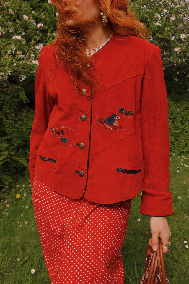 Red Country Embroidered Leather Vintage Jacket | M