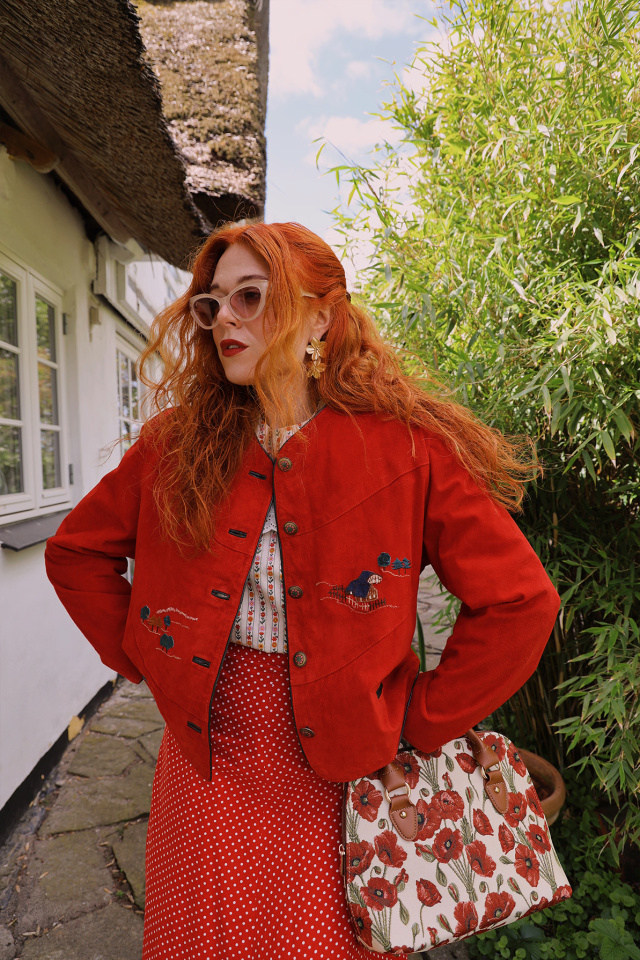 Red Country Embroidered Leather Vintage Jacket | M
