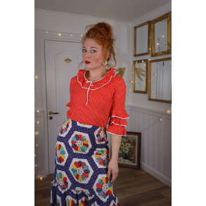 Red Dot Frill 70's Vintage Blouse | S