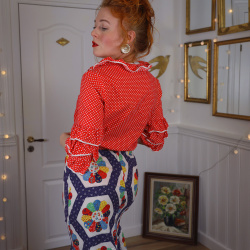 Red Dot Frill 70's Vintage Blouse | S