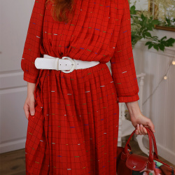 Square Pattern Red 80's Dress | M