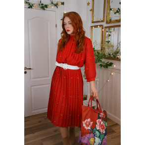 Square Pattern Red 80's Dress | M