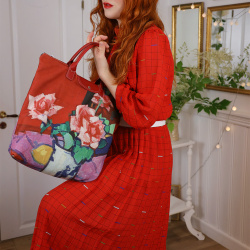 Square Pattern Red 80's Dress | M