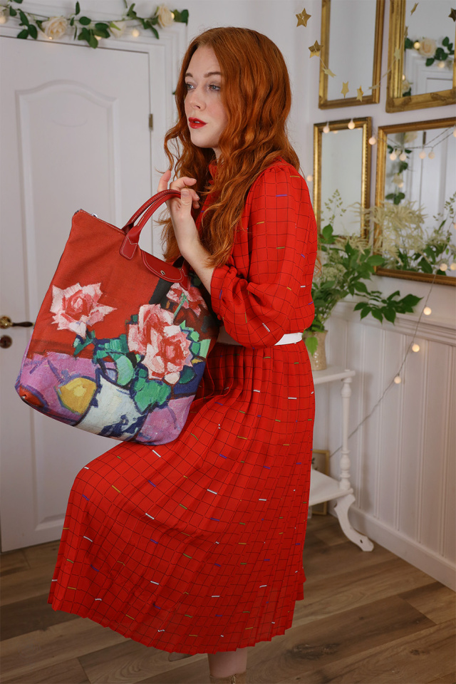 Square Pattern Red 80's Dress | M