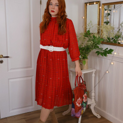 Square Pattern Red 80's Dress | M