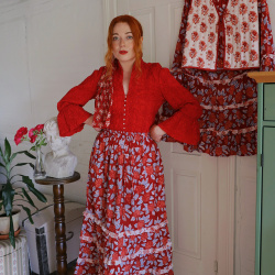 Red Elegant Stretchy Vintage Blouse | S
