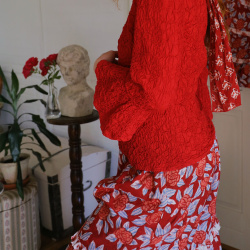 Red Elegant Stretchy Vintage Blouse | S