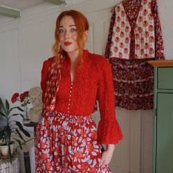 Red Elegant Stretchy Vintage Blouse | S