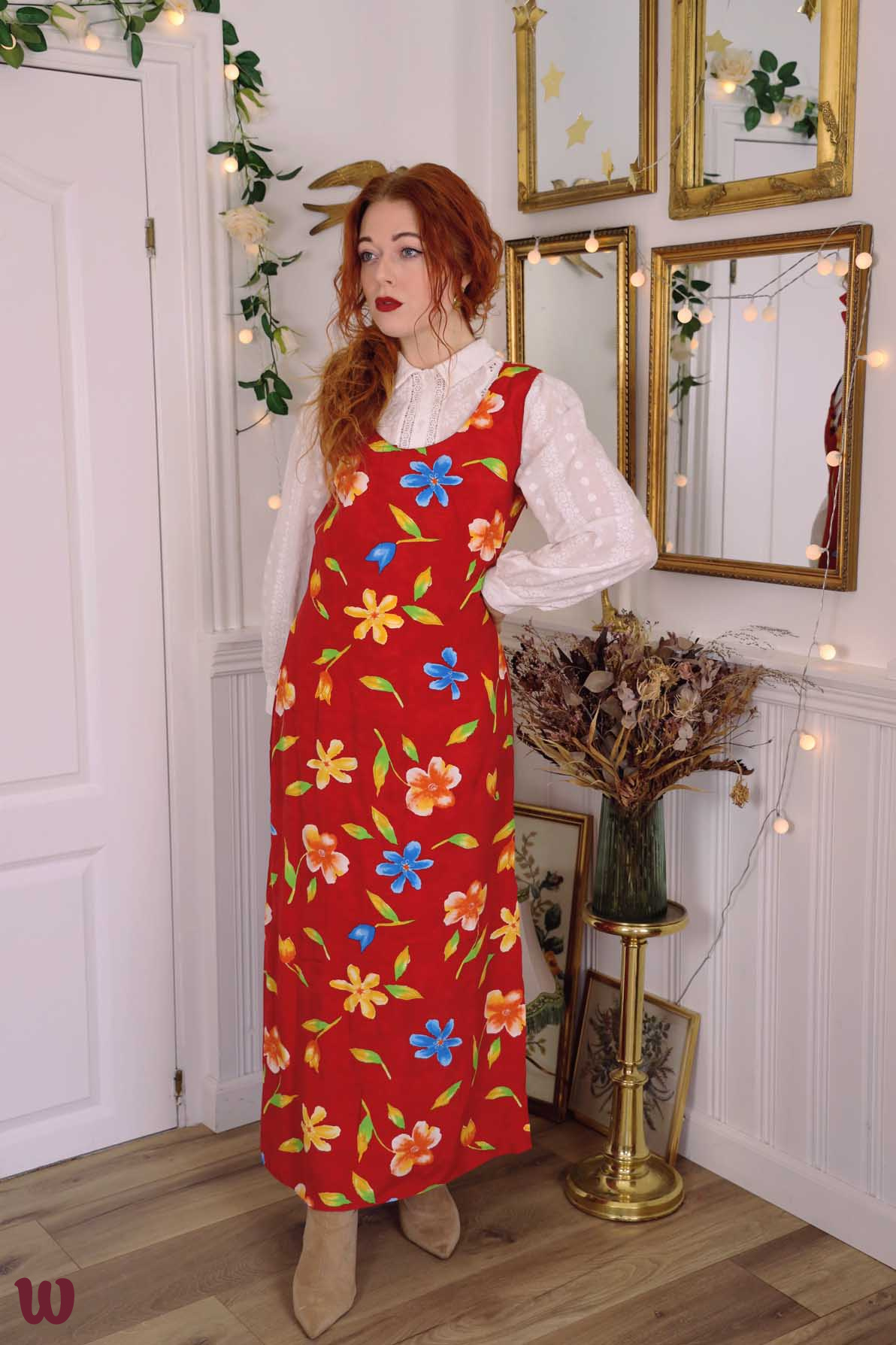 Red Floral 90's Maxi Dress | M - Sale - Bohemian Wonders