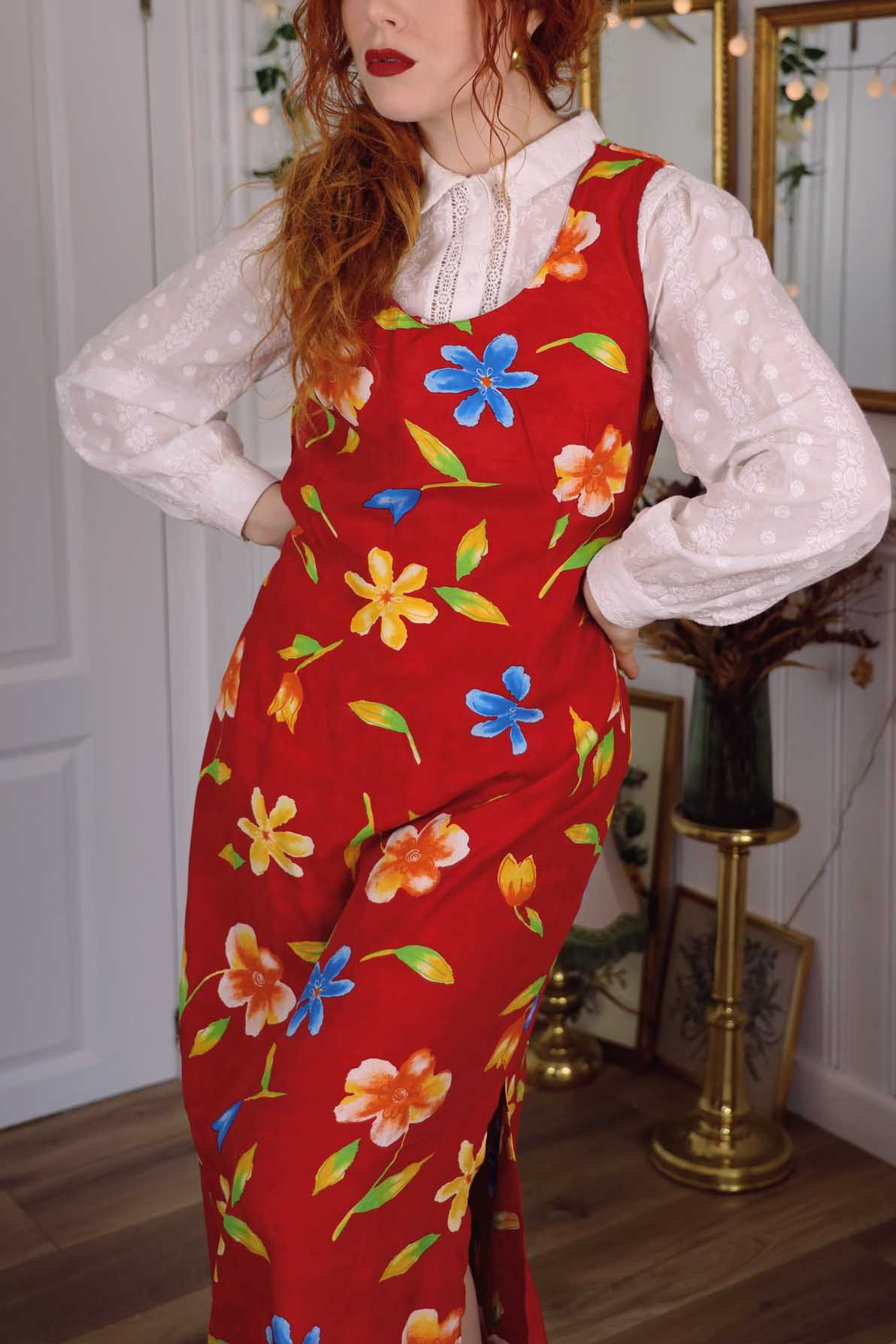 Red Floral 90's Maxi Dress | M - Sale - Bohemian Wonders