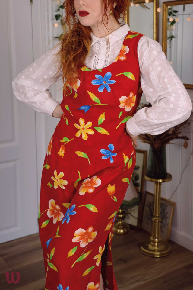Red Floral 90's Maxi Dress | M