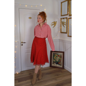 Thick Red Floral Cotton Vintage Skirt | S/M