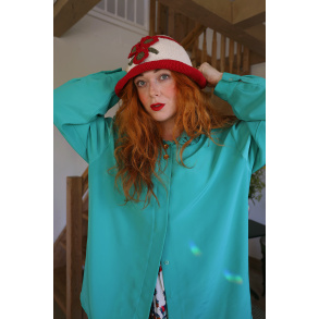 Red Flower Cotton Crochet Hat | L