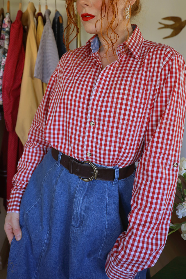 Red Gingham Vintage Blouse | S/M