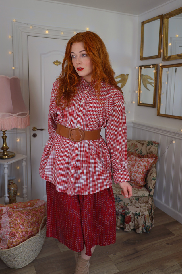 Red Gingham Vintage Blouse | L/XL