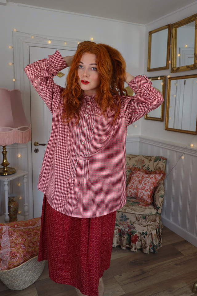 Red Gingham Vintage Blouse | L/XL