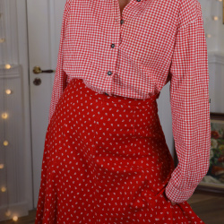 Thick Red Floral Cotton Vintage Skirt | S/M