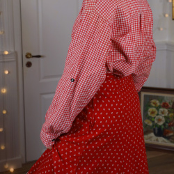 Thick Red Floral Cotton Vintage Skirt | S/M